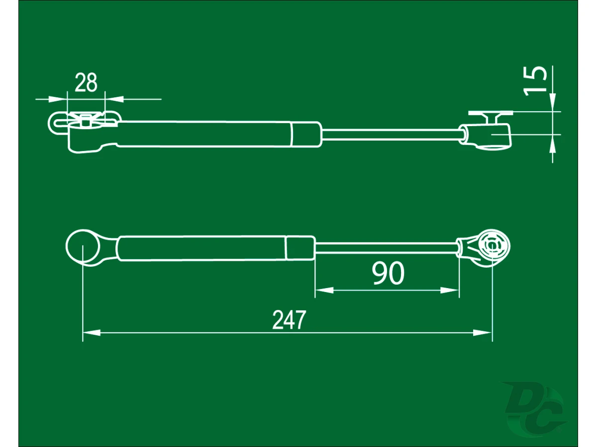 Амортизатор газовый для ДСП 60N удобный монтаж, 3 крепления, серый 