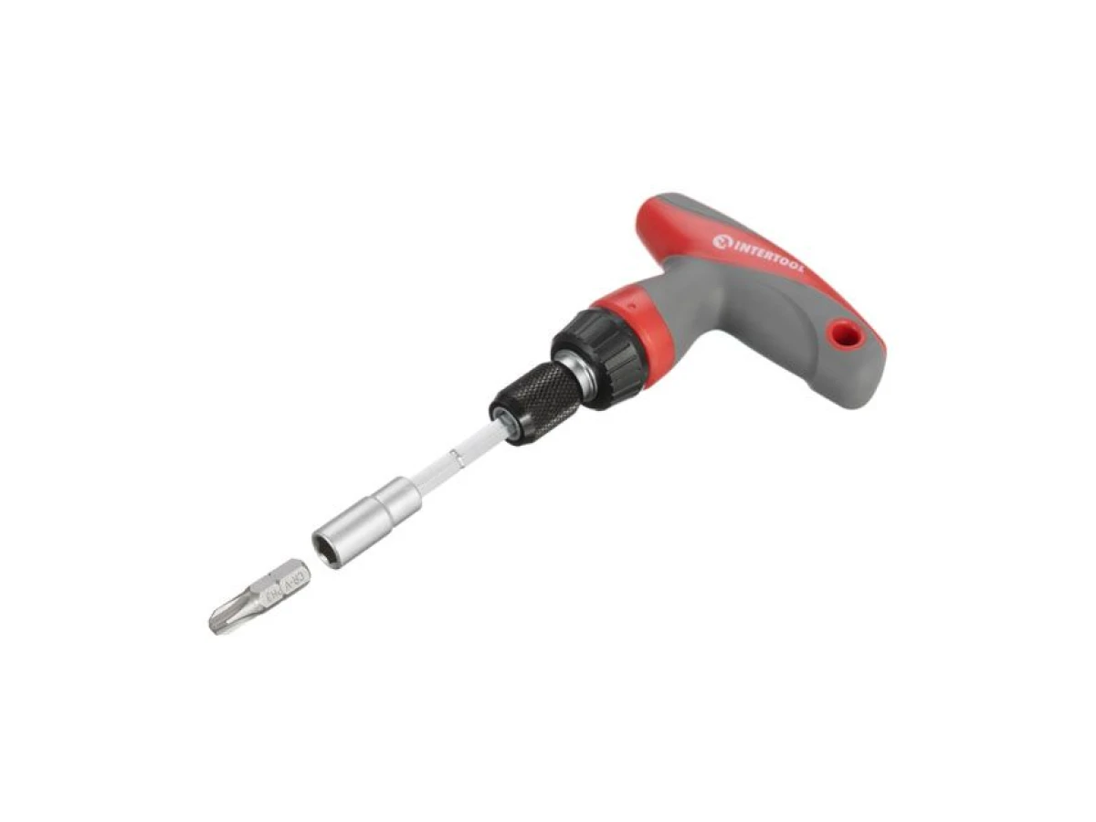 Отвертка Т-образная с храповым механизмом и комплектом насадок 29 ед. INTERTOOL VT-3330 