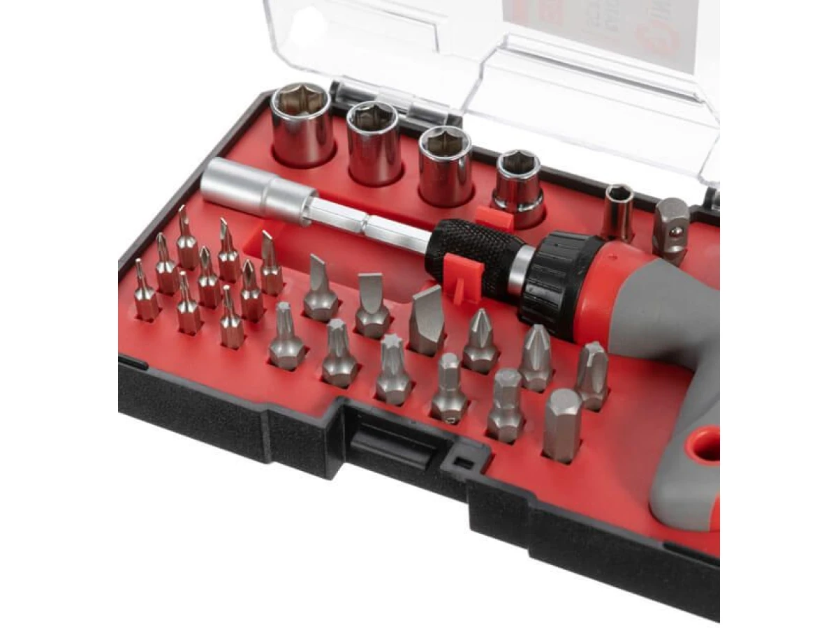 Отвертка Т-образная с храповым механизмом и комплектом насадок 29 ед. INTERTOOL VT-3330 