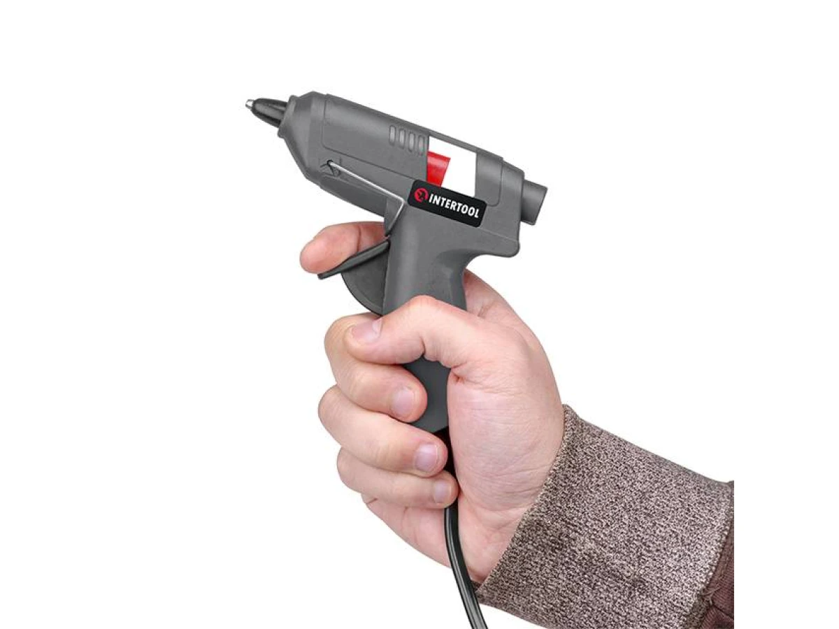 Пистолет клеевой 10 Вт, 230 В, под стержни 7-8 мм, 6-10 г/мин. INTERTOOL RT-1009 