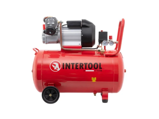 Компресор 100 л, 3 кВт, 220 В, 10 aтм, 420 л/хв, 2 циліндри. INTERTOOL PT-0008 