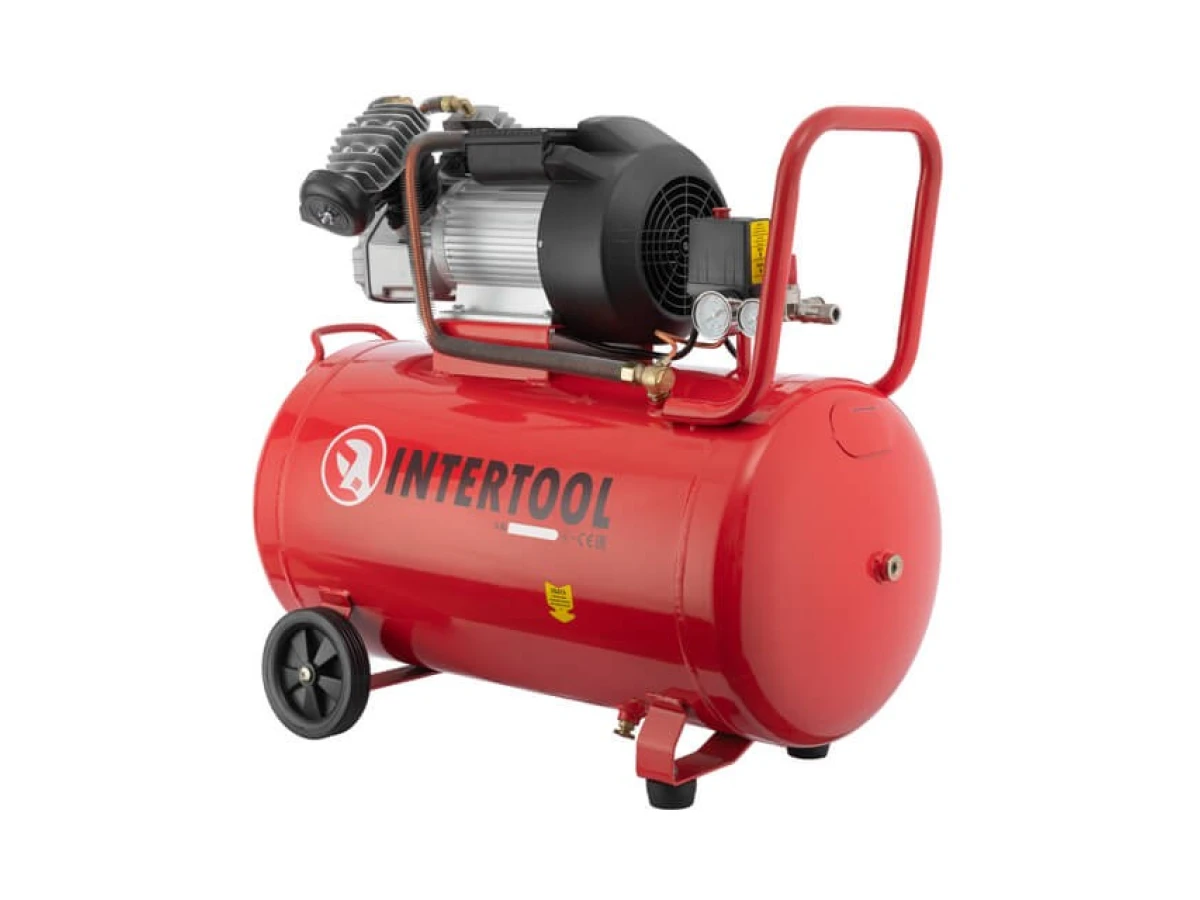 Компресор 100 л, 3 кВт, 220 В, 10 aтм, 420 л/хв, 2 циліндри. INTERTOOL PT-0008 