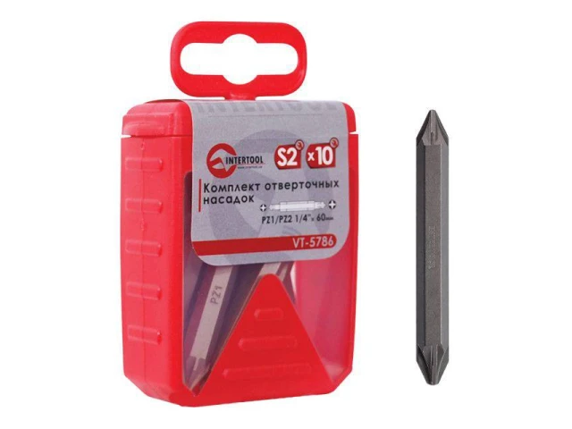 Комплект насадок до викруток PZ1/PZ2 1/4" x 60 мм уп. 10 шт. INTERTOOL VT-5786 