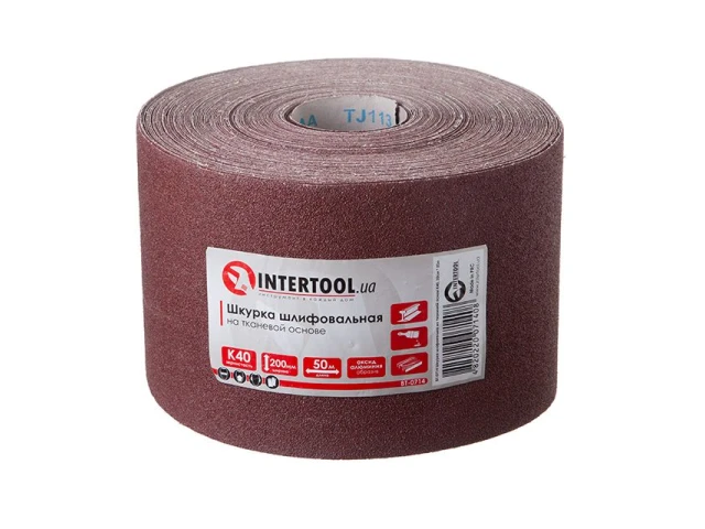 Шлифовальная шкурка на тканевой основе К40, 20 cм x 50 м INTERTOOL BT-0714 