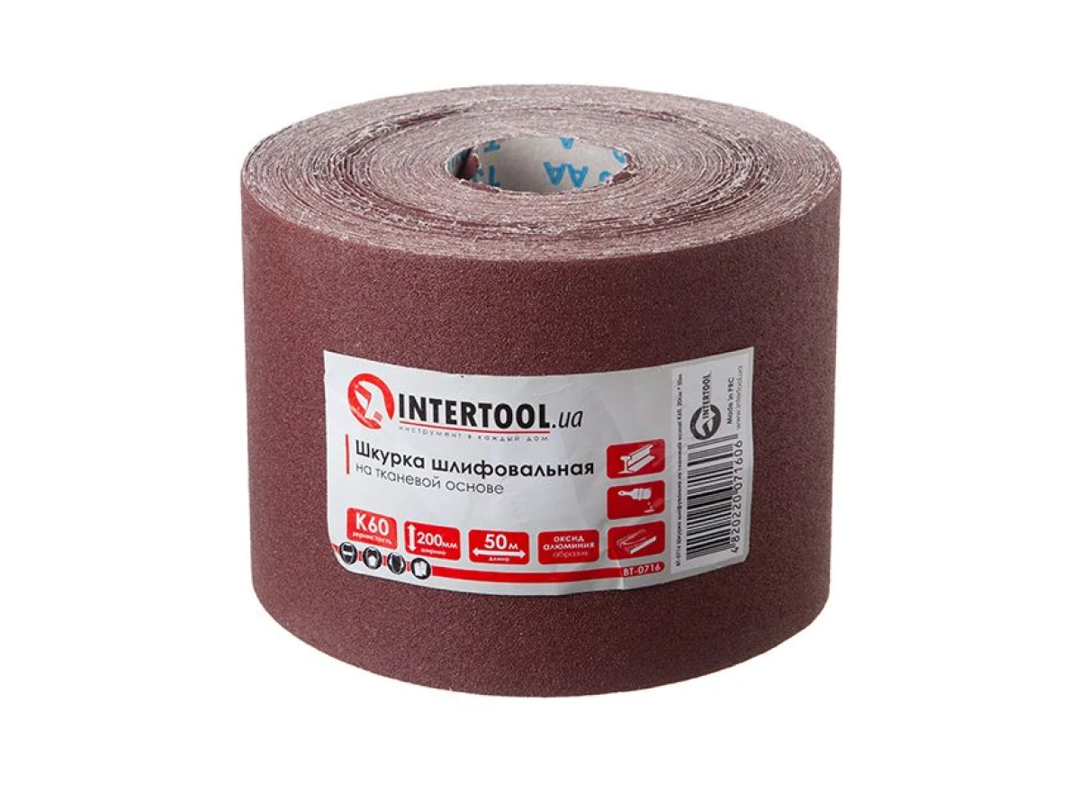 Шлифовальная шкурка на тканевой основе К60, 20 cм x 50 м INTERTOOL BT-0716 