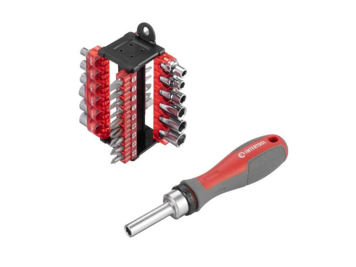 Викрутка з храповим механізмом та комплектом насадок 31 од. INTERTOOL VT-3374 