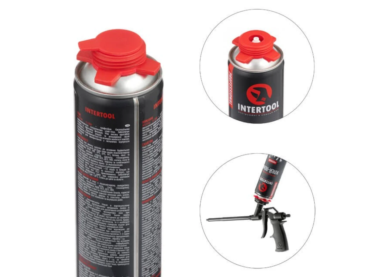 Клей-пена монтажная профессиональная, всесезонная, 750 мл / 1000 г, 14+ м2, под пистолет INTERTOOL FS-2000 