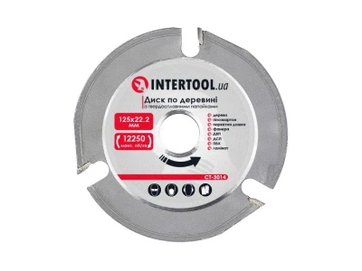 Диск по деревині із твердосплавними напайками 125*22.2*2.0 мм, 3Т на кутову шліфувальну машину. INTERTOOL CT-3014