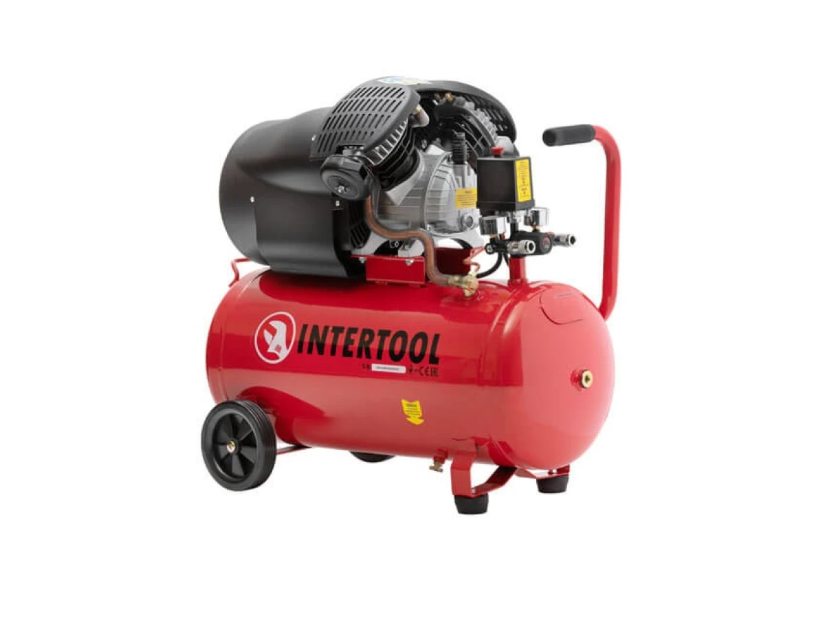 Компресор 50 л, 2230 Вт, 220 В, 10 aтм, 354 л/хв, 2 циліндри INTERTOOL PT-0004 