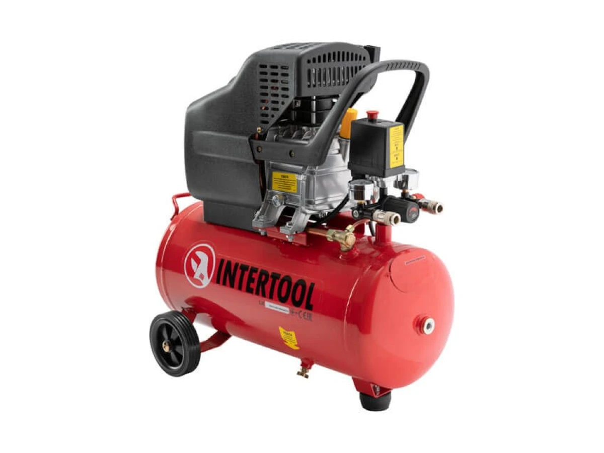 Компресор 24 л, 1.5 кВт, 220 В, 8 aтм, 206 л/хв. INTERTOOL PT-0009 