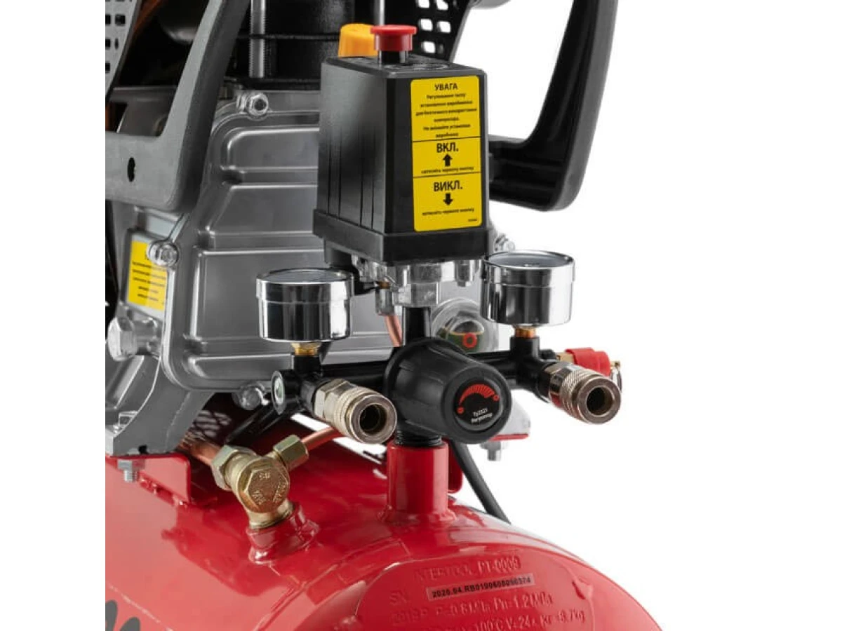 Компресор 24 л, 1.5 кВт, 220 В, 8 aтм, 206 л/хв. INTERTOOL PT-0009 
