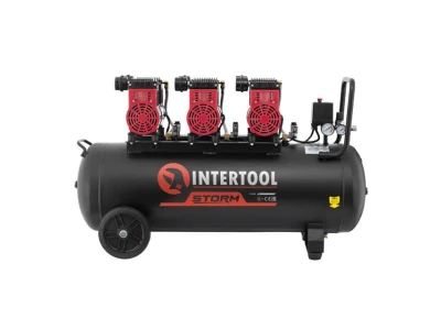 Компресор 100 л, 3х1.1 кВт, 220 В, 8 aтм, 480 л/хв., 1400 об/хв., малошумний, безмасляний, 6 циліндрів INTERTOOL PT-0028