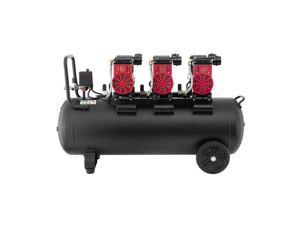 Компресор 100 л, 3х1.1 кВт, 220 В, 8 aтм, 480 л/хв., 1400 об/хв., малошумний, безмасляний, 6 циліндрів INTERTOOL PT-0028 