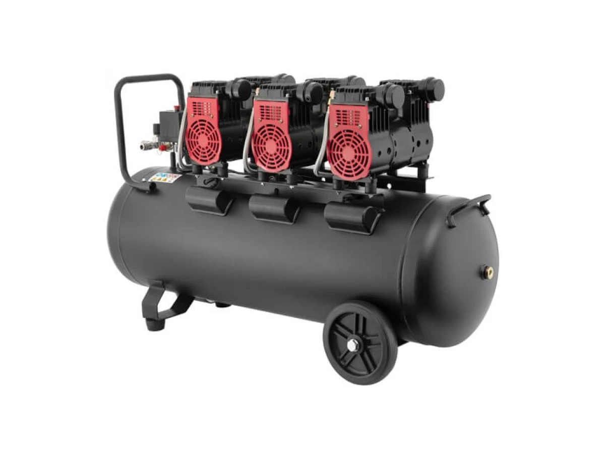 Компресор 100 л, 3х1.1 кВт, 220 В, 8 aтм, 480 л/хв., 1400 об/хв., малошумний, безмасляний, 6 циліндрів INTERTOOL PT-0028 