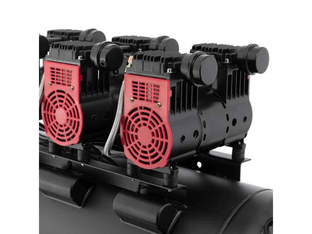 Компресор 100 л, 3х1.1 кВт, 220 В, 8 aтм, 480 л/хв., 1400 об/хв., малошумний, безмасляний, 6 циліндрів INTERTOOL PT-0028 