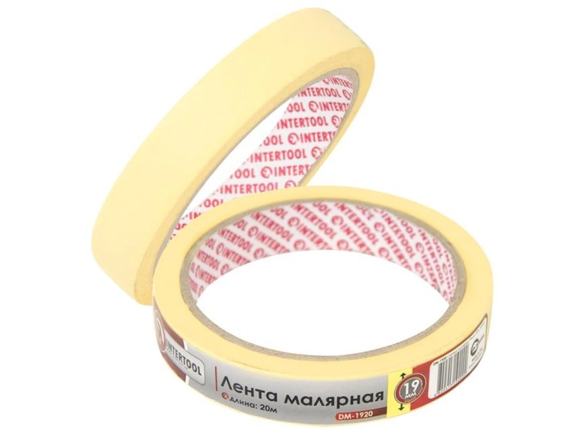 Стрічка малярська 19 мм, 20 м, жовта INTERTOOL DM-1920 