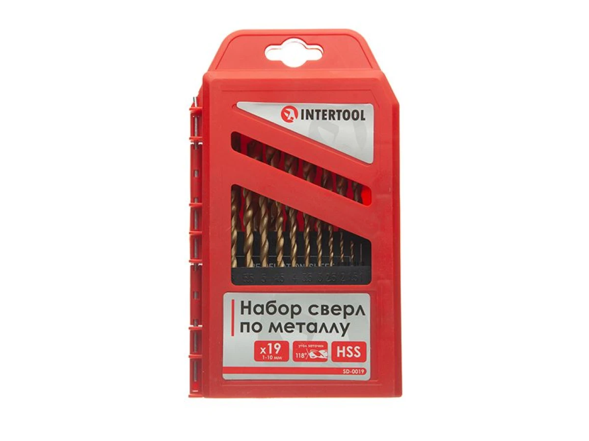 Набір свердел по металу DIN338 HSS 19шт (1.0-10.0), покриття Ti INTERTOOL SD-0019 