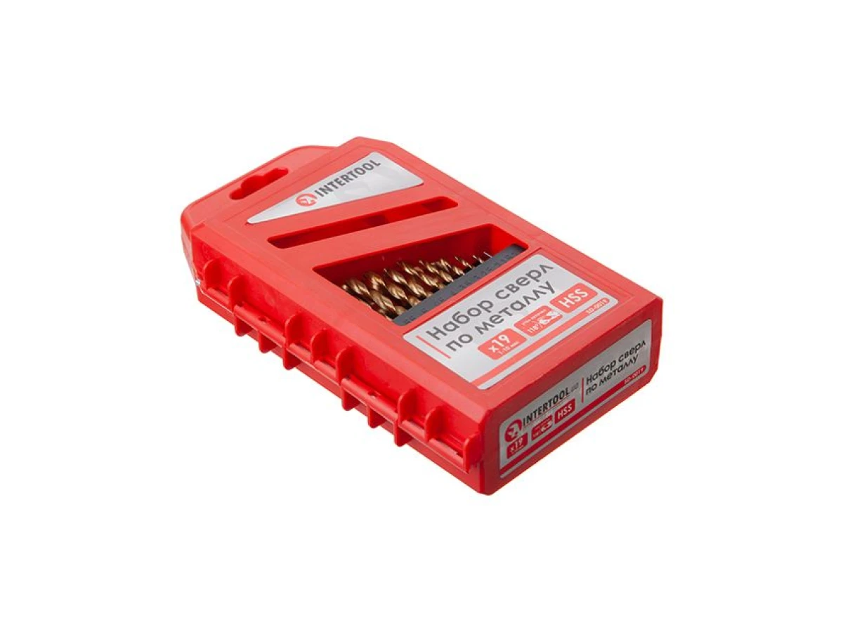 Набір свердел по металу DIN338 HSS 19шт (1.0-10.0), покриття Ti INTERTOOL SD-0019 