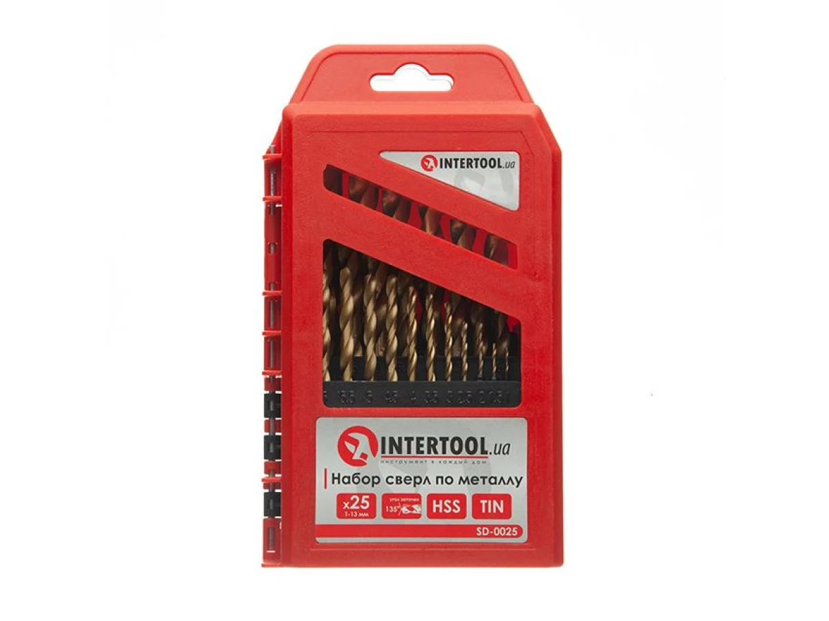 Набір свердел по металу DIN338 HSS 25шт (1.0-13.0), покриття Ti INTERTOOL SD-0025 
