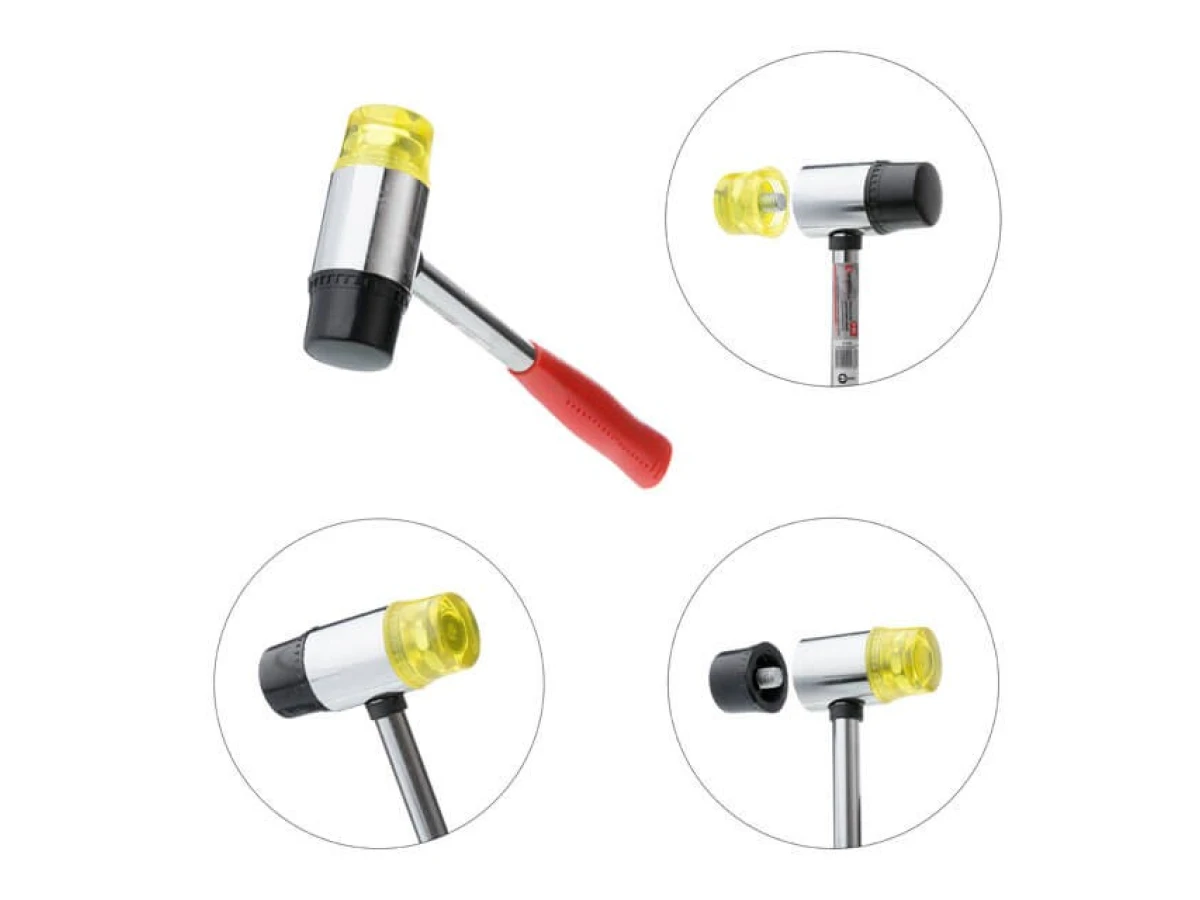 Молоток рихтувальний D 35мм з металевою рукояткою, гумовий та поліуретановий змінні ударники INTERTOOL HT-0238 