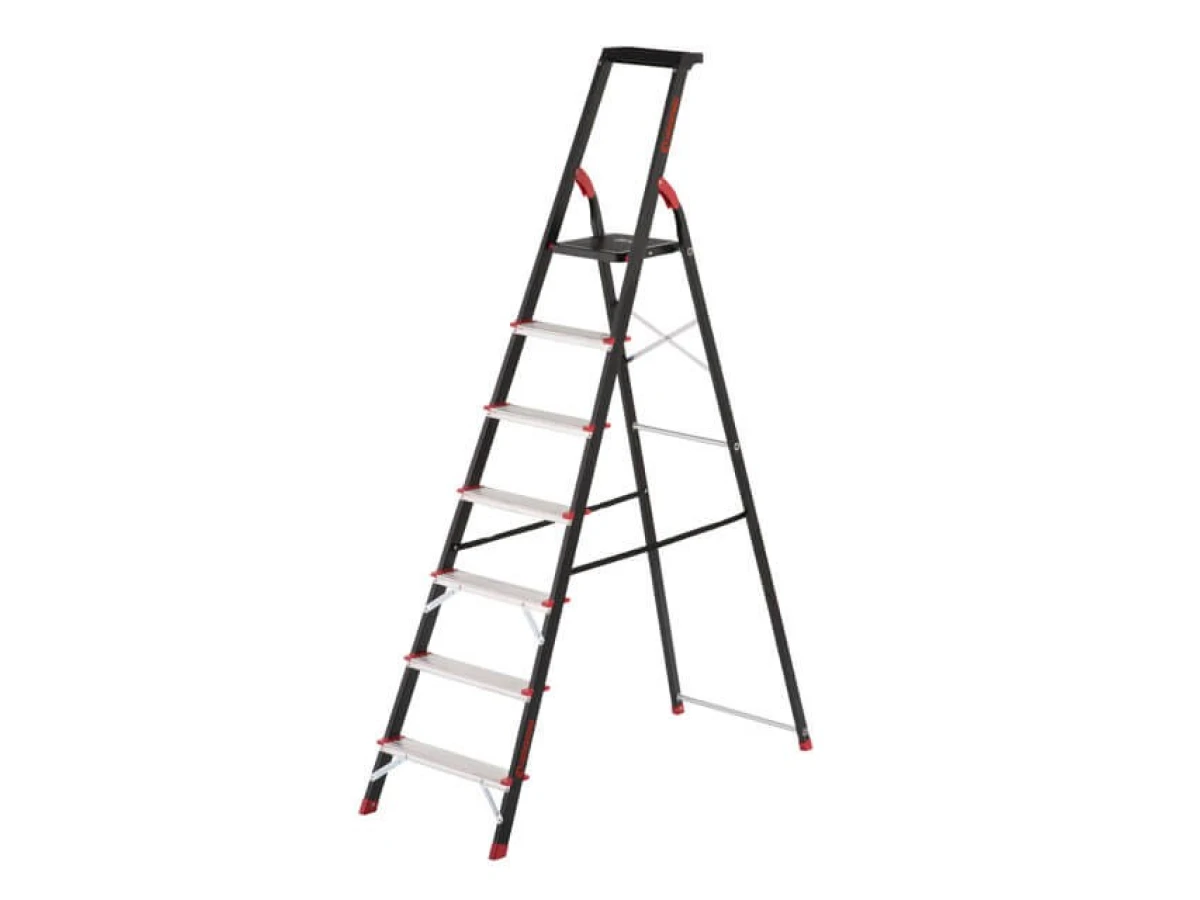 Стремянка 7 ступеней, лоток для инвентаря, стальной профиль, высота верхней ступени 1500 мм, 504*1283*2003мм, 150кг INTERTOOL LT-0057 