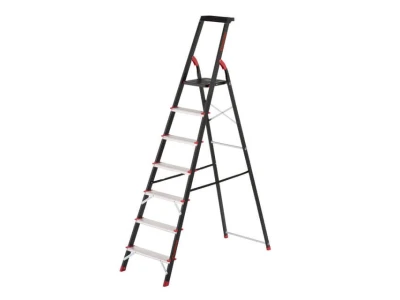 Стремянка 7 ступеней, лоток для инвентаря, стальной профиль, высота верхней ступени 1500 мм, 504*1283*2003мм, 150кг INTERTOOL LT-0057