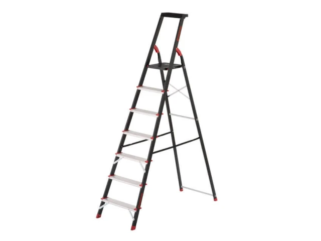 Стремянка 7 ступеней, лоток для инвентаря, стальной профиль, высота верхней ступени 1500 мм, 504*1283*2003мм, 150кг INTERTOOL LT-0057 