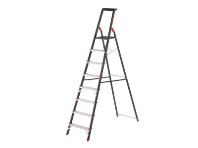 Драбина 8 сходинок, лоток для інвентарю, сталевий профіль, висота верхньої сходинки 1720 мм, 527х1437х2221мм, 150кг INTERTOOL LT-0058