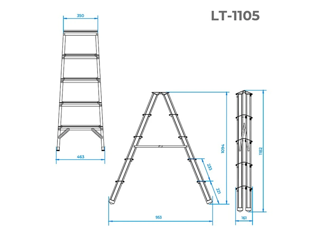 Стремянка алюминиевая двусторонняя 5 ступени, высота 1094 мм INTERTOOL LT-1105 