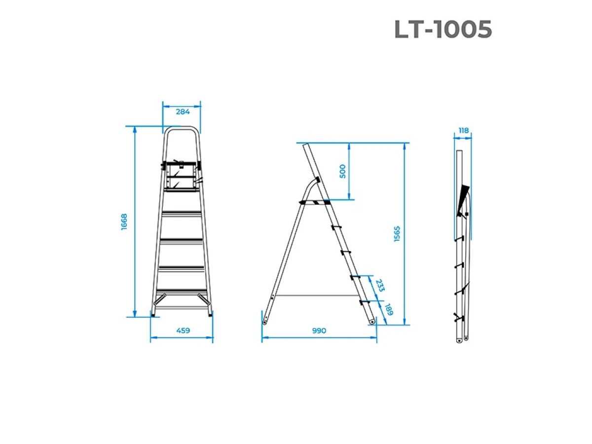 Стремянка алюминиевая, 5 ступеней, высота до платформы 1065 мм INTERTOOL LT-1005 