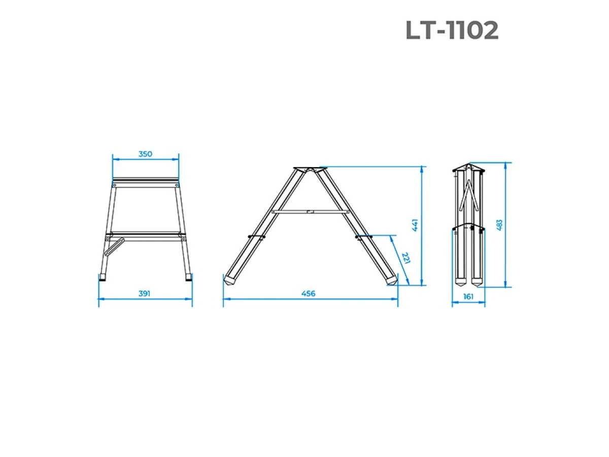 Стремянка алюминиевая двусторонняя 2 ступени, высота 440 мм INTERTOOL LT-1102 