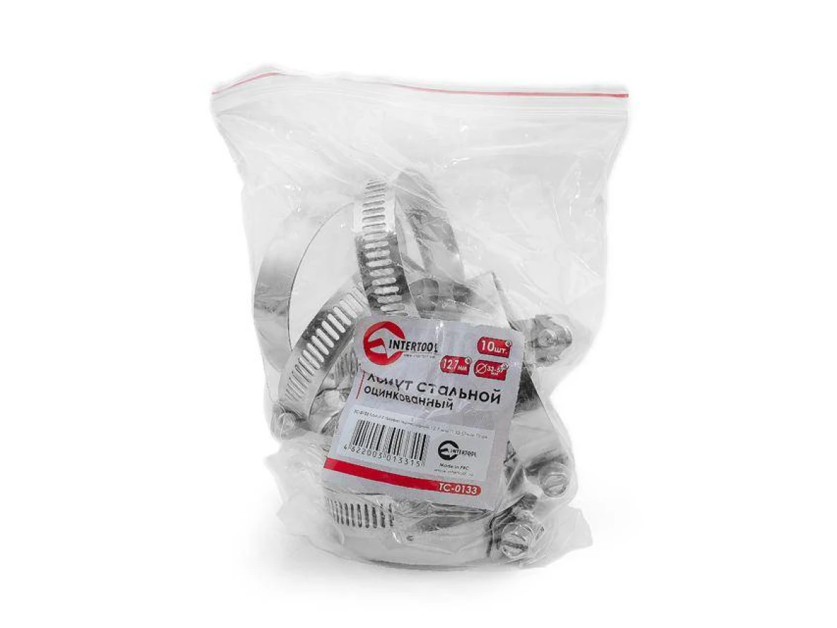 Хомут сталевий оцинкований 12,7 мм, D - 33-57 мм INTERTOOL TC-0133 