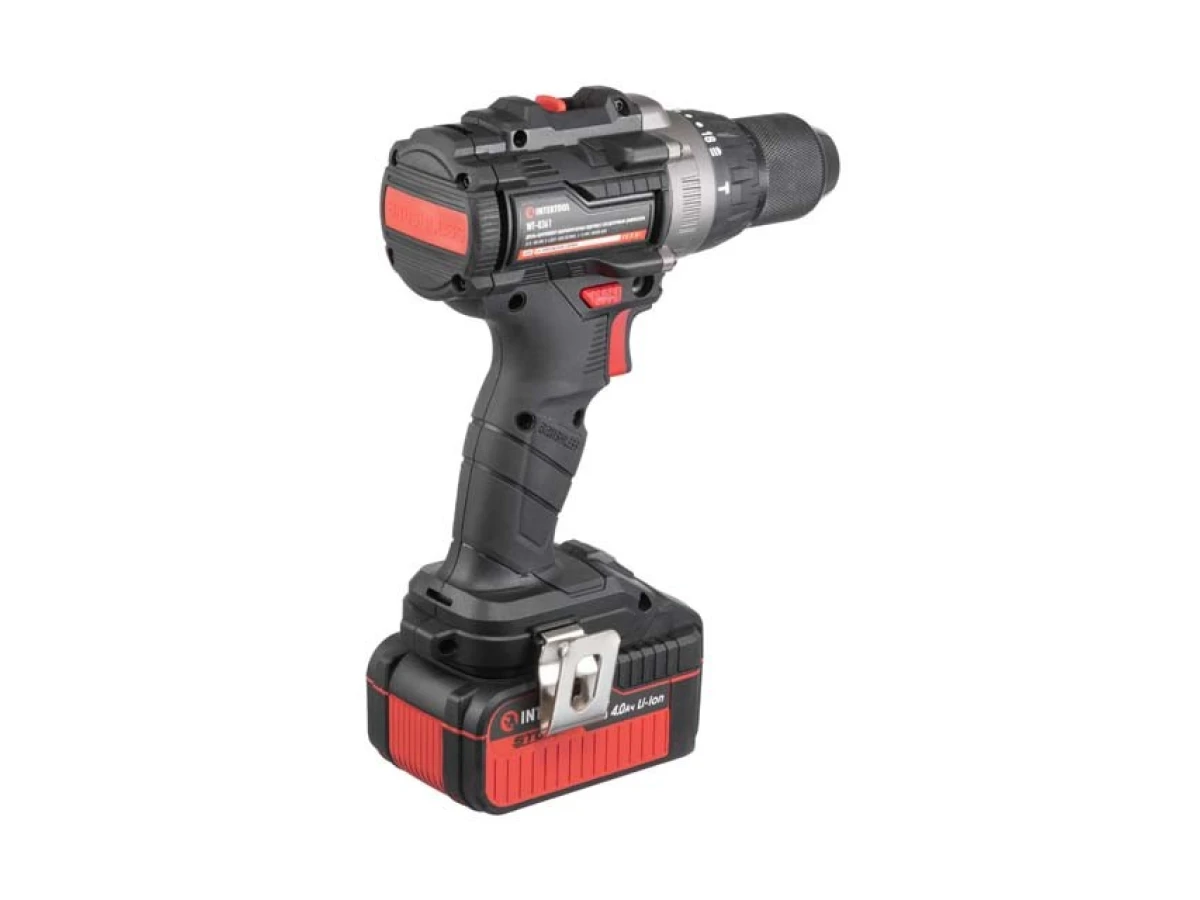 Дрель-шуруповерт аккумуляторная ударная с бесщеточным двигателем 20 В, 100 Нм, 0-410/0-1800 об/мин, 2-13 мм, Li-Ion, 4.0 Ач, ЗУ 4 А, кейс INTERTOOL WT-0361 