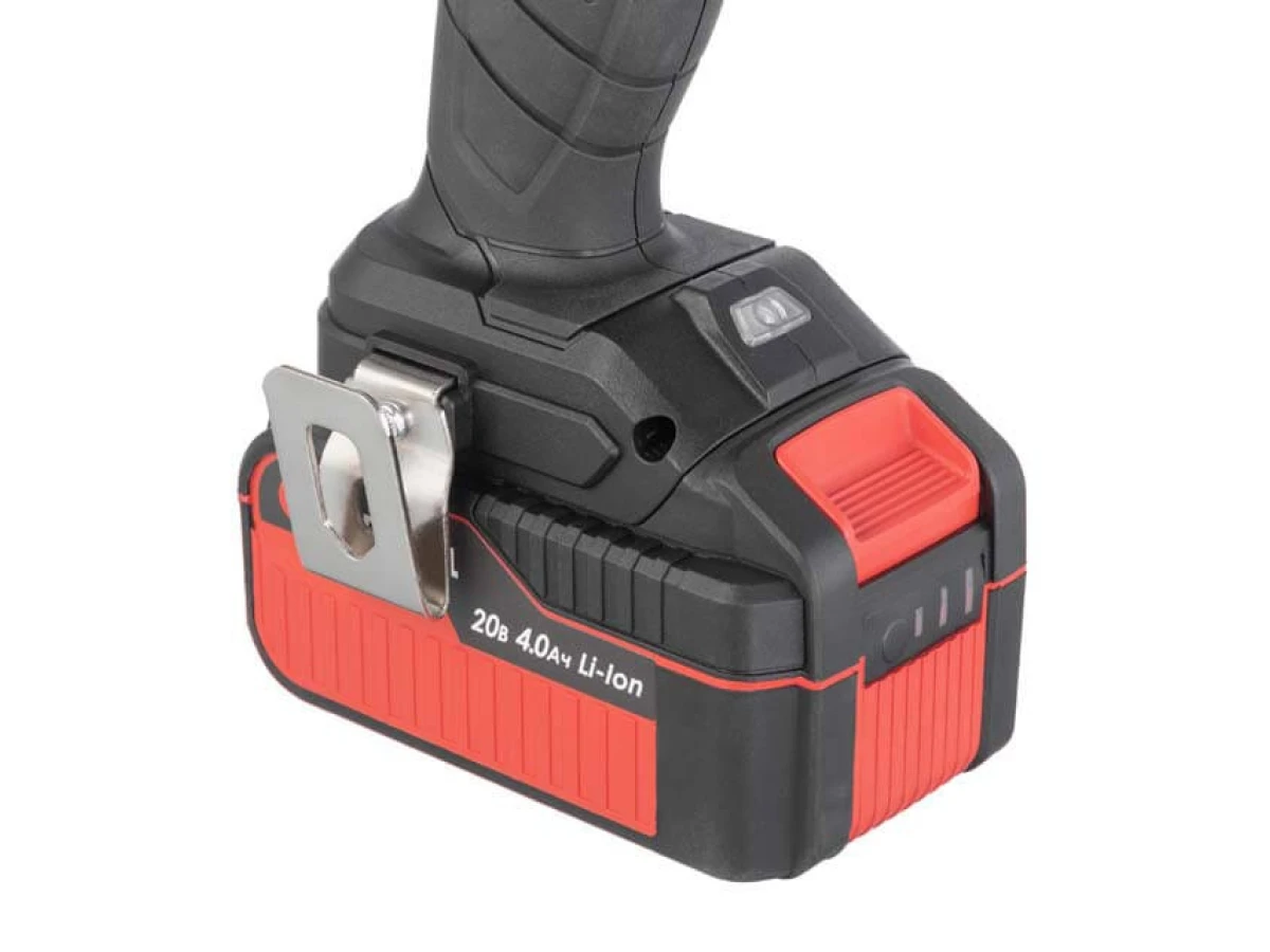 Дрель-шуруповерт аккумуляторная ударная с бесщеточным двигателем 20 В, 100 Нм, 0-410/0-1800 об/мин, 2-13 мм, Li-Ion, 4.0 Ач, ЗУ 4 А, кейс INTERTOOL WT-0361 