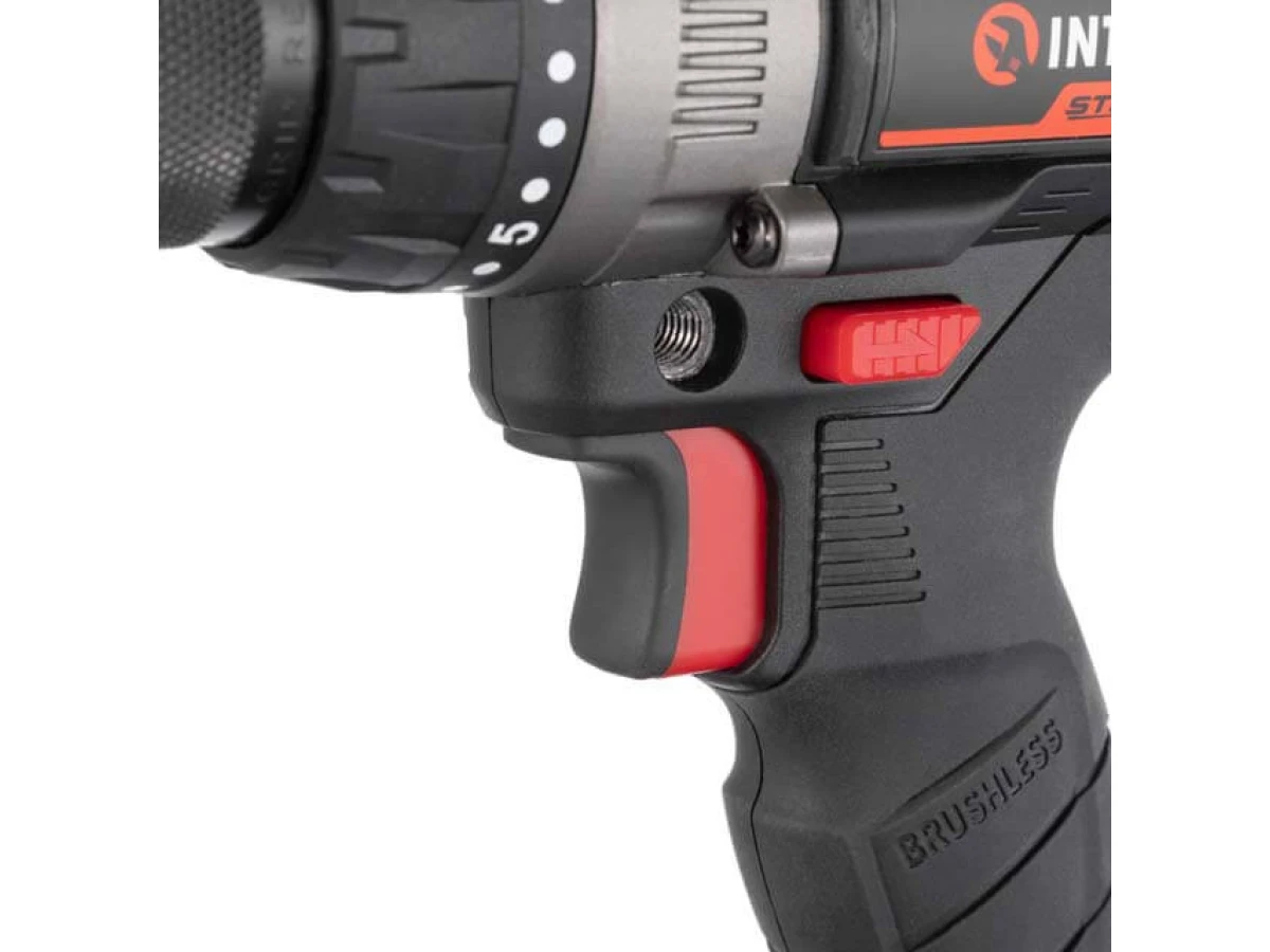 Дрель-шуруповерт аккумуляторная ударная с бесщеточным двигателем 20 В, 100 Нм, 0-410/0-1800 об/мин, 2-13 мм, Li-Ion, 4.0 Ач, ЗУ 4 А, кейс INTERTOOL WT-0361 