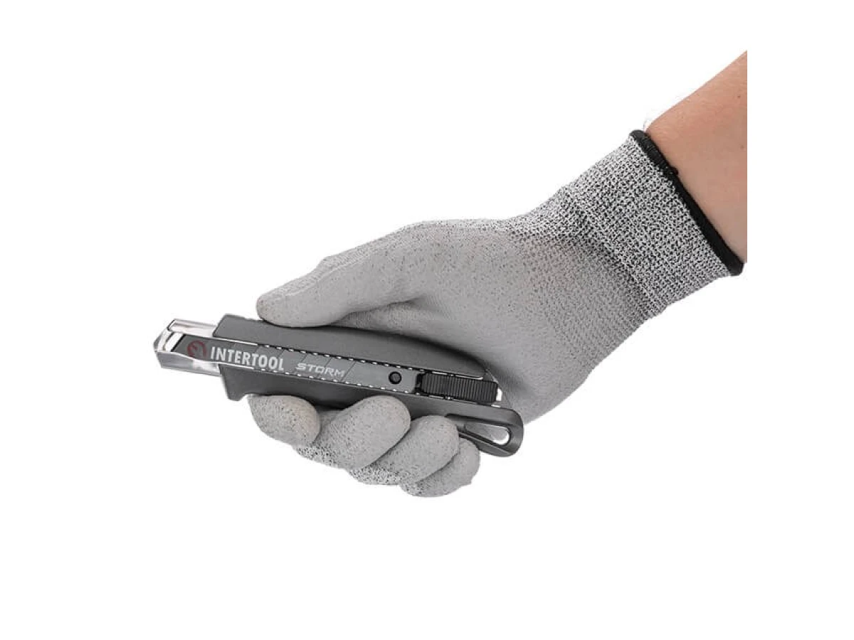 Нож сегментный 18 мм, алюминиевая рукоятка, металлическая направляющая, STORM INTERTOOL HT-0534 