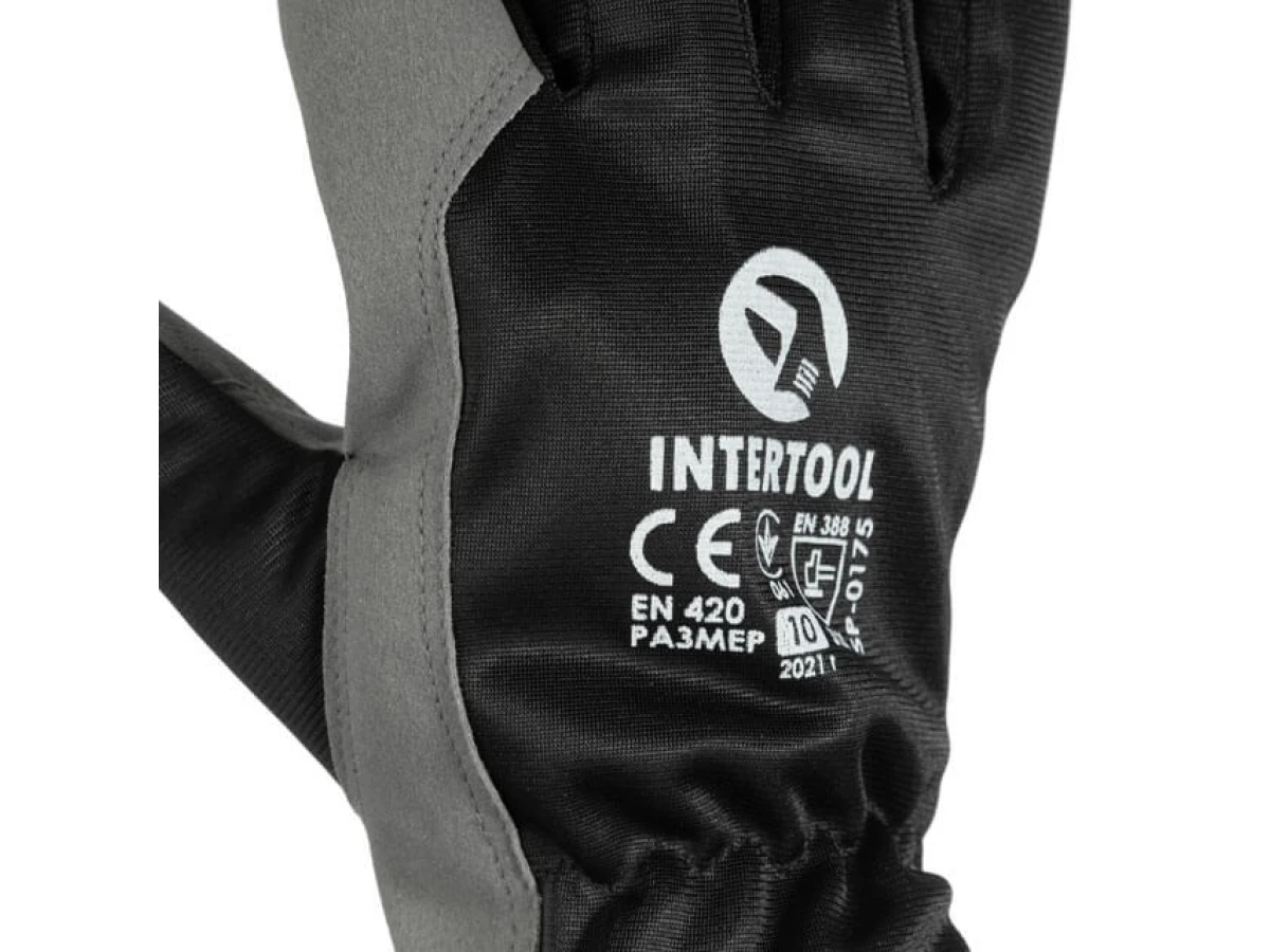 Перчатка кожаная комбинированная из высококачественной эко-кожи и полиэстеровой ткани 10" INTERTOOL SP-0175 