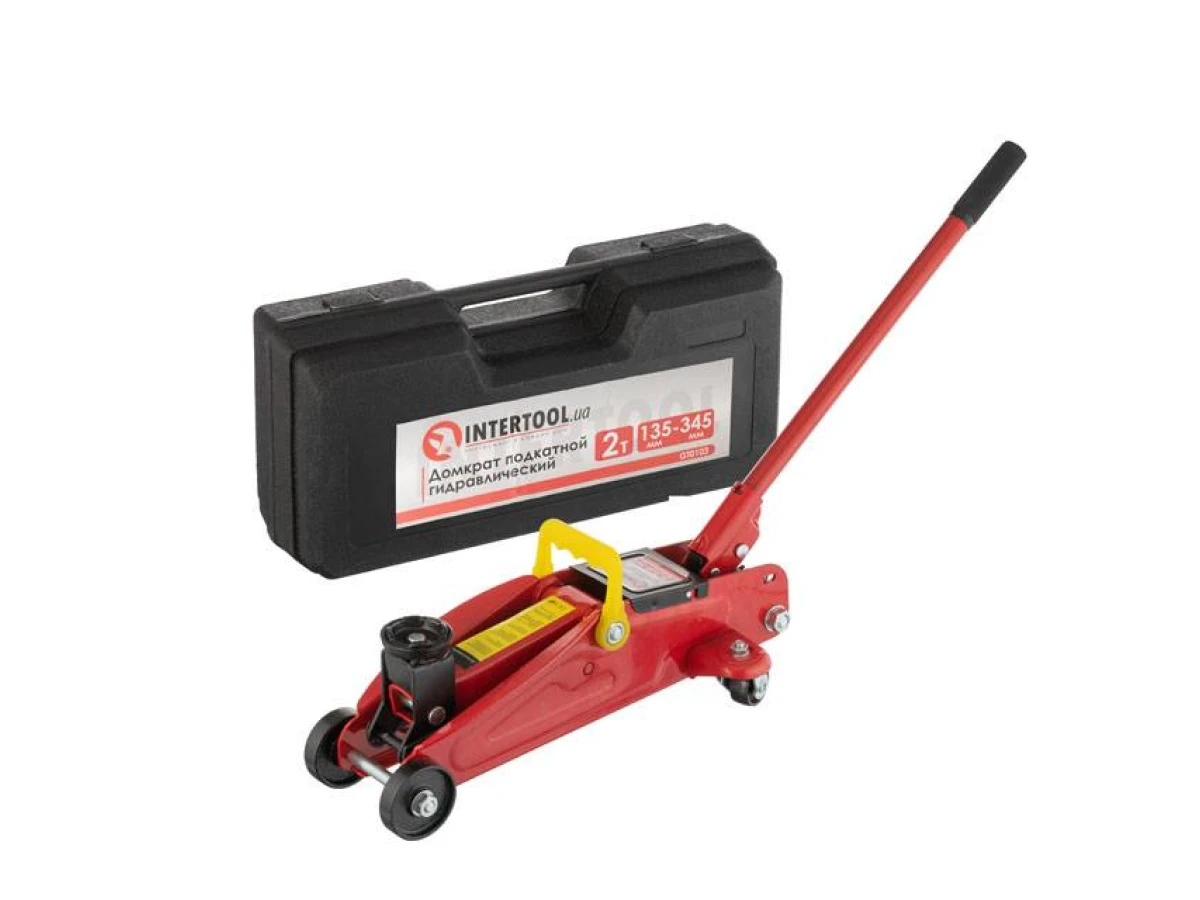 Домкрат гидравлический подкатной 2 т, в чемодане, высота подъема 135-345 мм INTERTOOL GT0103 