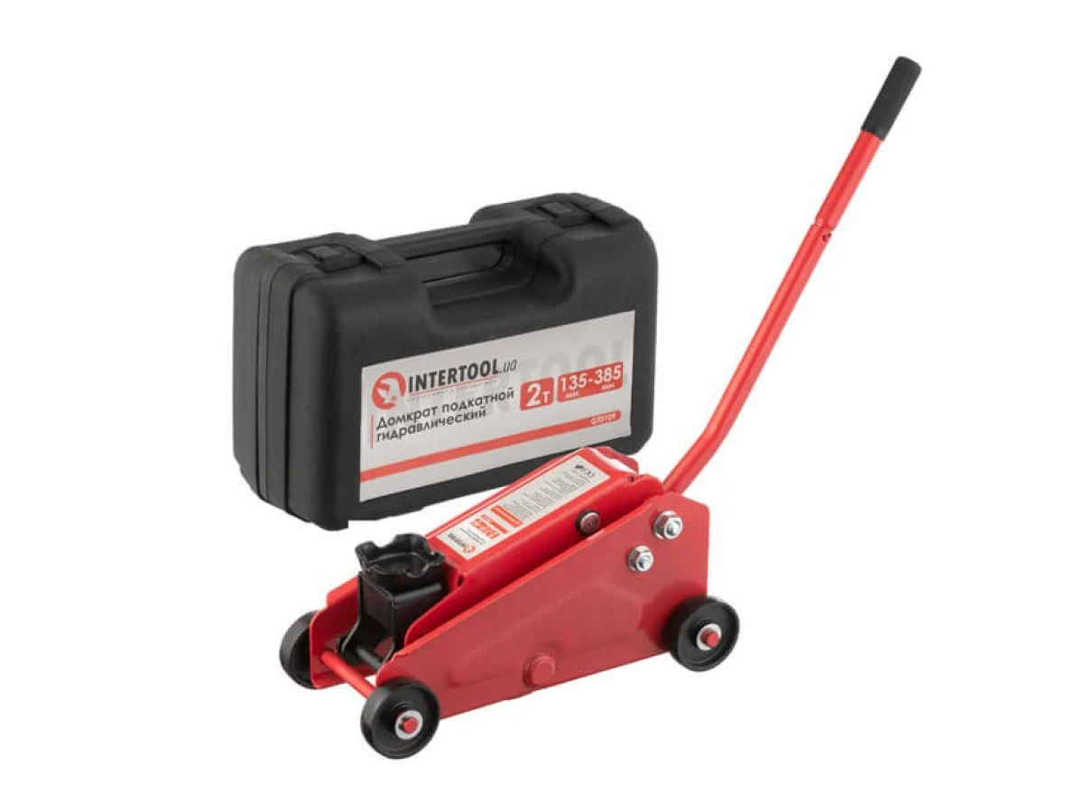 Домкрат гидравлический подкатной 2 т, высота подъема 135-385 мм, в кейсе INTERTOOL GT0109 
