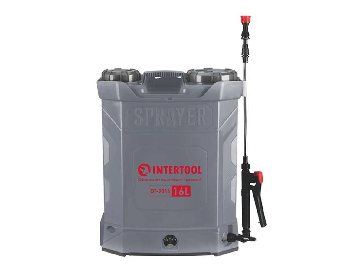 Опрыскиватель аккумуляторный ранцевый 16 л, 3.1 л/мин, батарея 12 В/8 Ач INTERTOOL DT-9016 