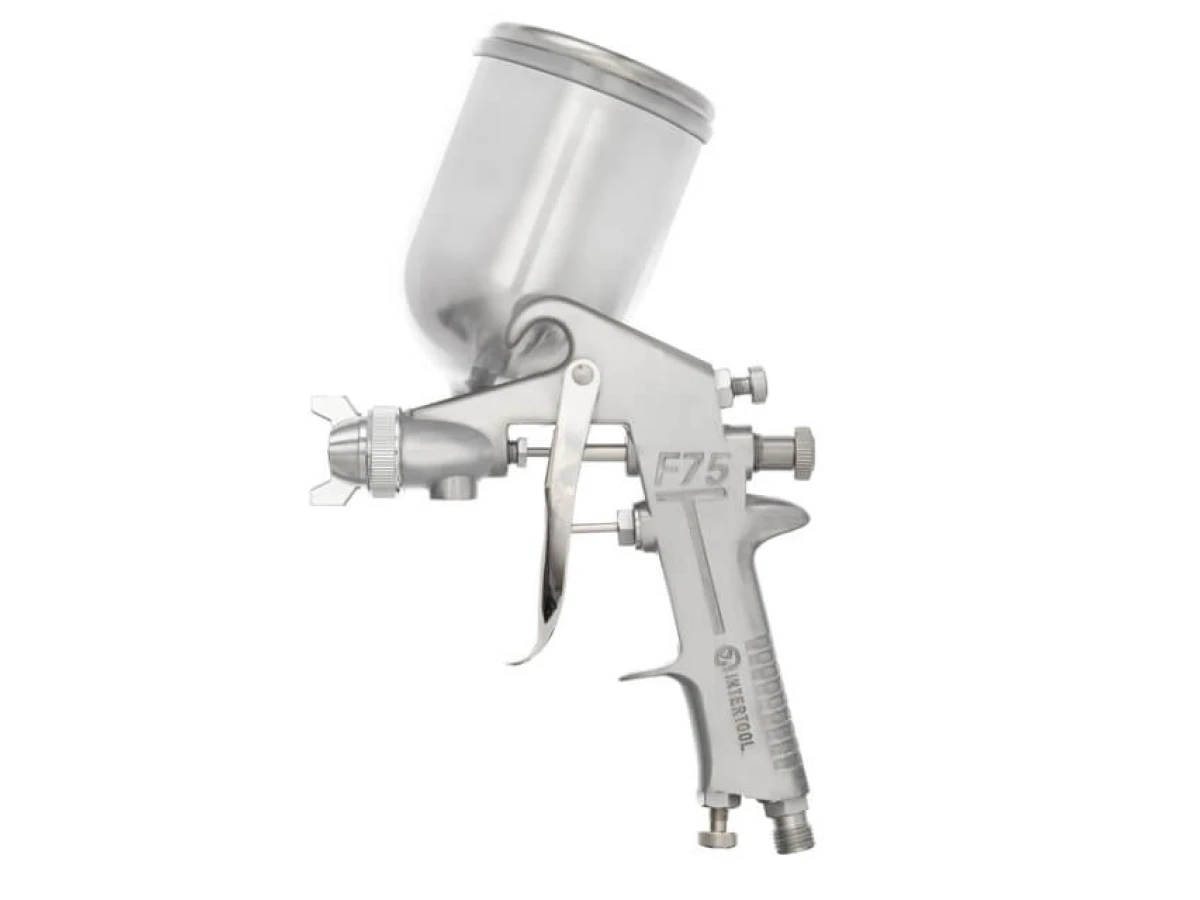 Краскопульт пневматический HP, форсунка 1.5 мм, верхний металлический бачок 400 мл, 5 бар INTERTOOL PT-0202 