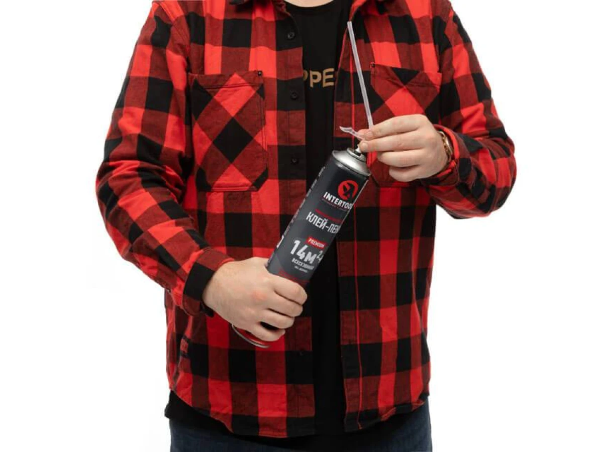 Клей-пена монтажная, всесезонная, 750 мл / 1000 г, 14+ м2, трубочка INTERTOOL FS-2010 