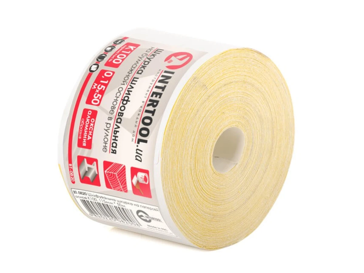 Шлифовальная шкурка на бумажной основе К100, 115 мм * 50 м INTERTOOL BT-0820 