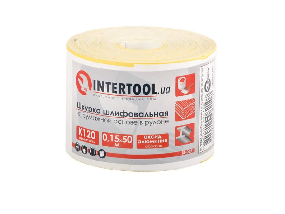 Шлифовальная шкурка на бумажной основе К120, 115 мм * 50 м INTERTOOL BT-0821 
