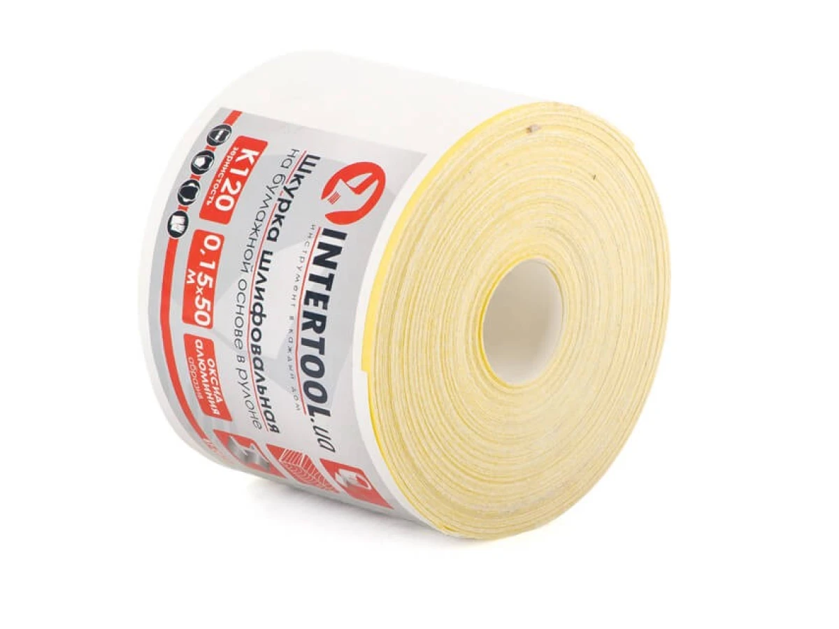 Шлифовальная шкурка на бумажной основе К120, 115 мм * 50 м INTERTOOL BT-0821 