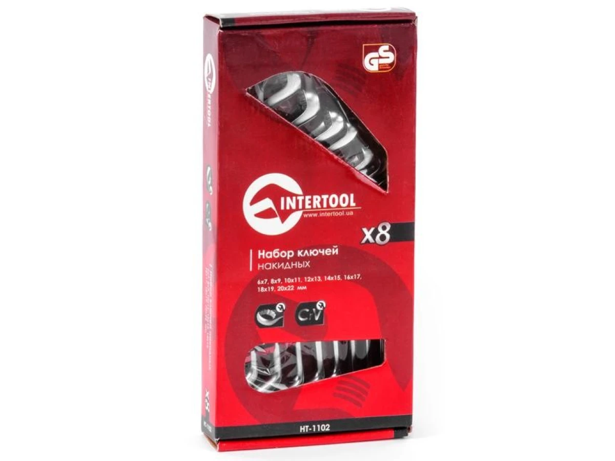 Набір ключів накидних 8 шт, 6-22 мм CrV INTERTOOL HT-1102 