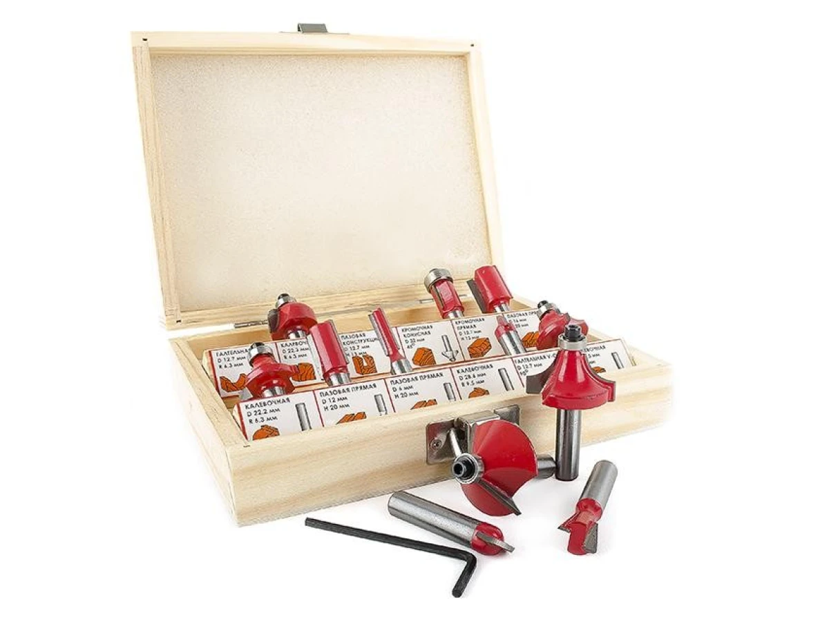 Набір фрез кінцевих по деревині, 12 шт INTERTOOL HT-0071 