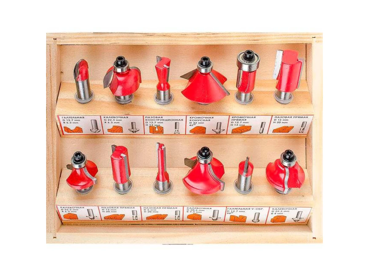 Набір фрез кінцевих по деревині, 12 шт INTERTOOL HT-0071 