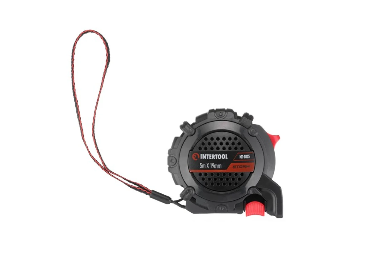 Рулетка з металевим полотном покритим нейлоном і магнітами на зачепі 5м * 16мм STORM INTERTOOL MT-0825 