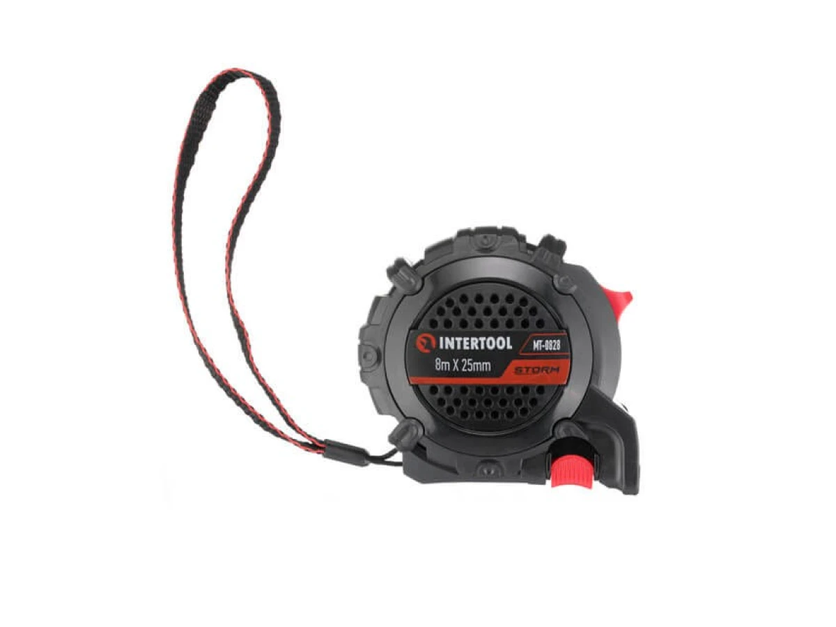 Рулетка з металевим полотном покритим нейлоном і магнітами на зачепі 8м * 25мм STORM INTERTOOL MT-0828 
